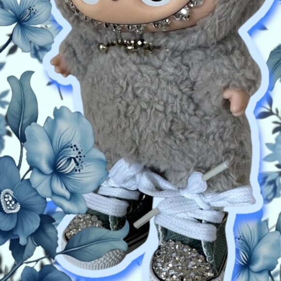 Blue Denim Bedazzled Rhinestone Sneakers for your Labubu - Picture 2 of 5